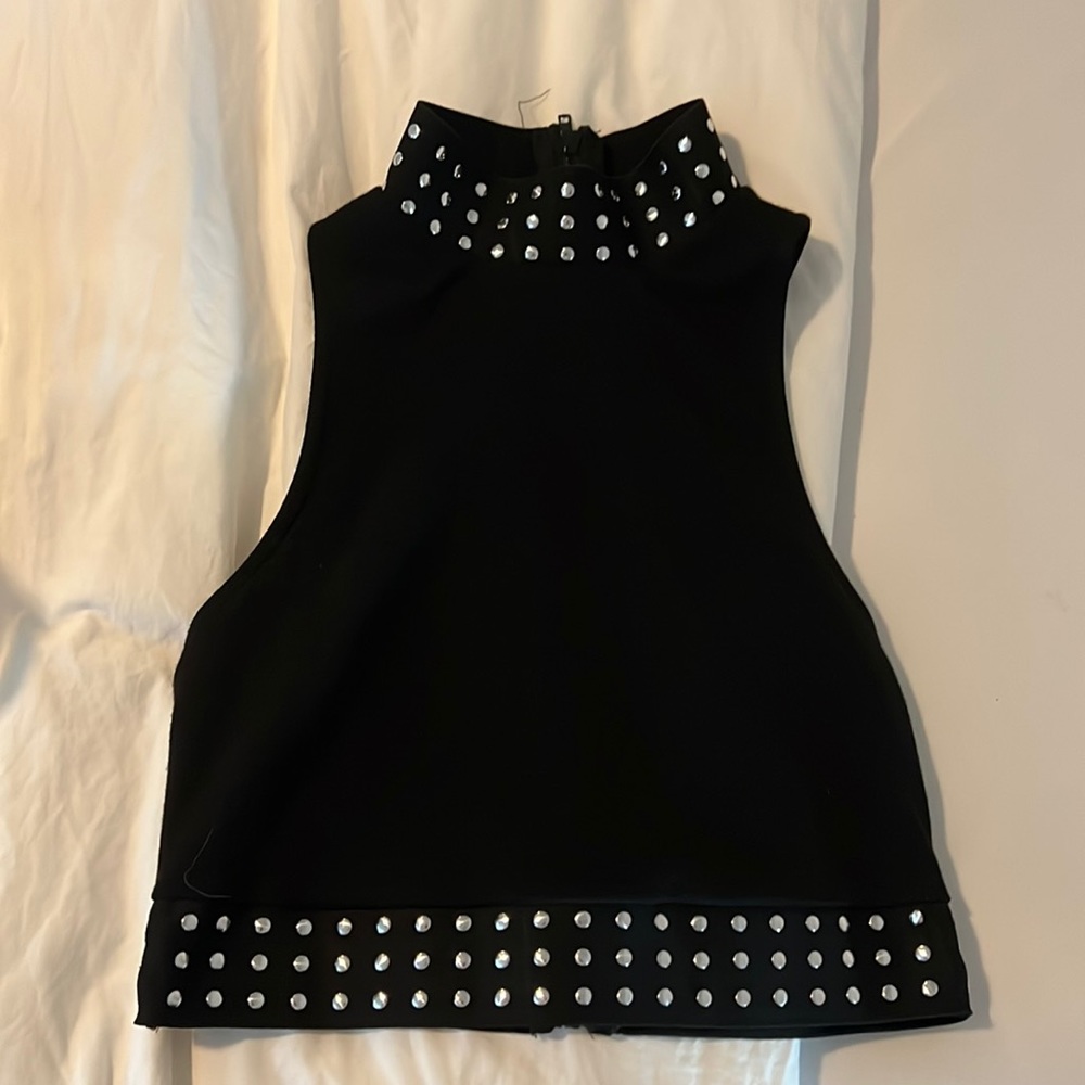 Black silver studded crop top